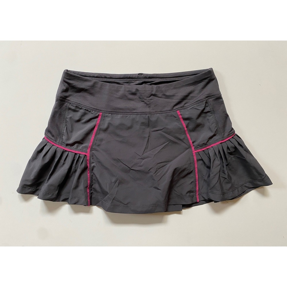 Lucy Womens Active Skort Charcoal Grey Pink Ruffle Pleated Tennis Skirt XS 23801 - Picture 7 of 8